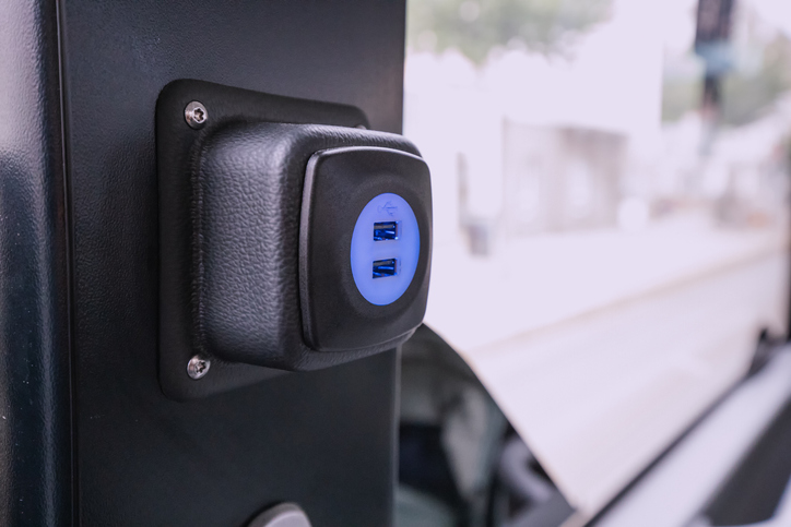 Usb port charger inside of public transport bus