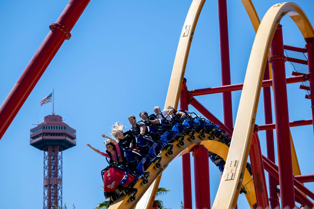 The new Wonder Woman Flight of Courage roller coaster at Six Flags Magic Mountain